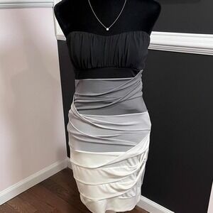 y2k black,‎ white, and gray bandaged tiered strapless mini dress small